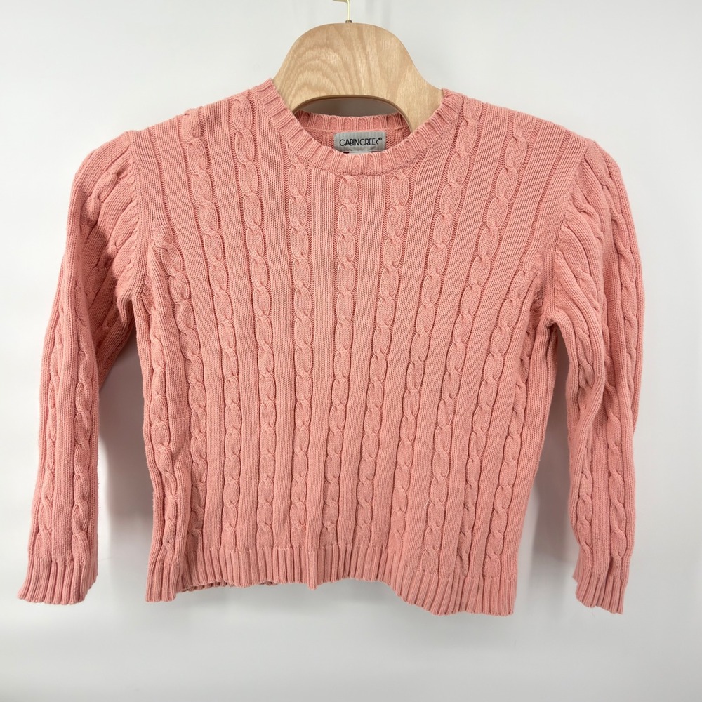 Vintage Cabin Creek Pink Cable Knit Sweater Cotton Crewneck Women Large 90s